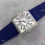 Replica Franck Muller Master Square SS Diamond Bezel Watch Blue Strap